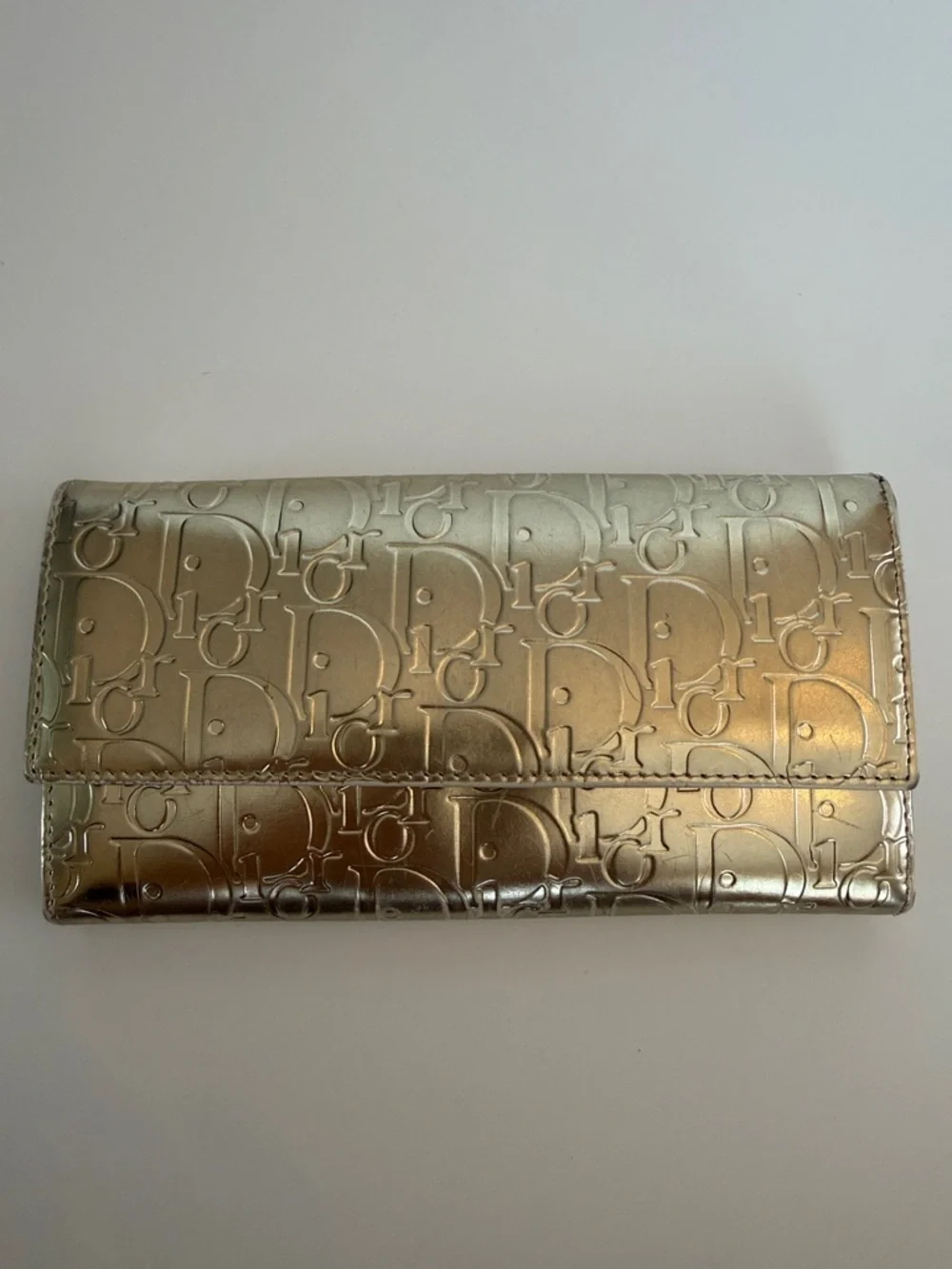 Dior Metallic Embossed Continental Wallet - Gold